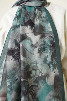 Çiçek Desen Modal Şal Zümrüt - Başörtüsü