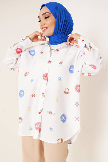 Çiçek Desen Oversize Gömlek Alizarin - Gömlek