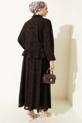 Çiçek Desen Tül Etekli İkili Takım Kahve - İkili Takım