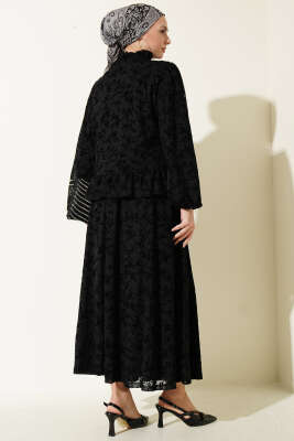 Çiçek Desen Tül Etekli İkili Takım Siyah - İkili Takım