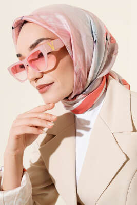 Çiçek Desen Twill Eşarp Gül Kurusu 