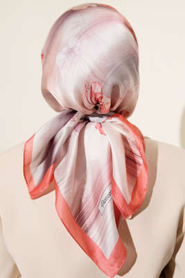 Çiçek Desen Twill Eşarp Gül Kurusu - Başörtüsü