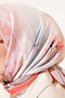 Çiçek Desen Twill Eşarp Gül Kurusu - Başörtüsü