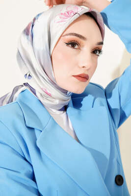 Çiçek Desen Twill Eşarp Kayrak Grisi - Başörtüsü