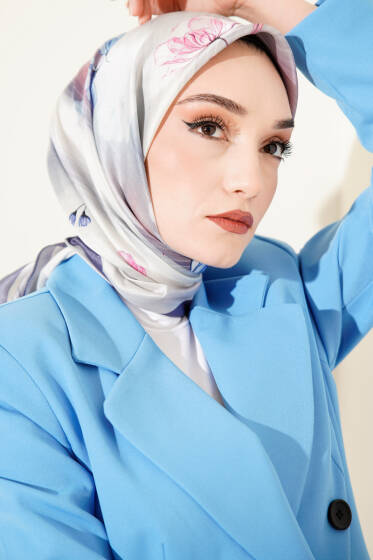 Çiçek Desen Twill Eşarp Kayrak Grisi - Başörtüsü