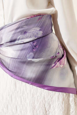 Çiçek Desen Twill Eşarp Lila - Başörtüsü