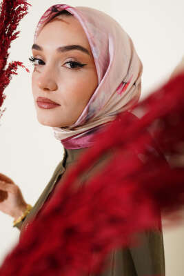 Çiçek Desen Twill Eşarp Magenta - Başörtüsü