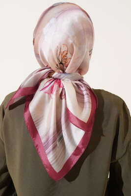 Çiçek Desen Twill Eşarp Magenta - Başörtüsü
