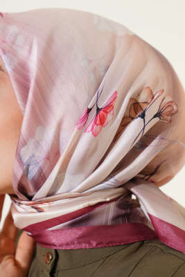 Çiçek Desen Twill Eşarp Magenta - Başörtüsü