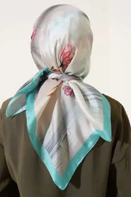 Çiçek Desen Twill Eşarp Mint - Başörtüsü
