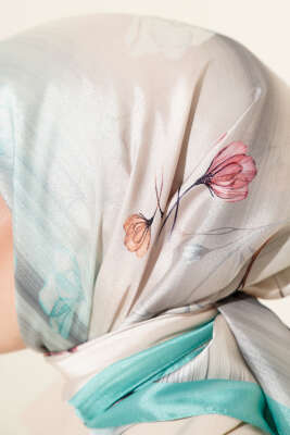 Çiçek Desen Twill Eşarp Mint - Başörtüsü