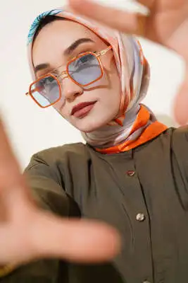 Çiçek Desen Twill Eşarp Oranj 