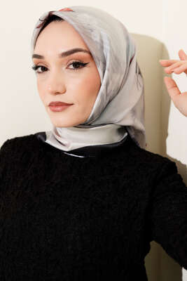 Çiçek Desen Twill Eşarp Siyah - Başörtüsü