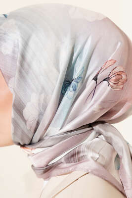 Çiçek Desen Twill Eşarp Vizon - Başörtüsü