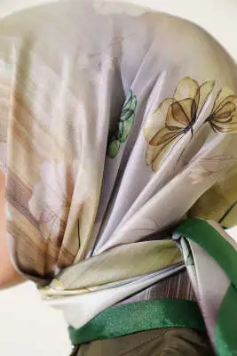 Çiçek Desen Twill Eşarp Zümrüt - Başörtüsü