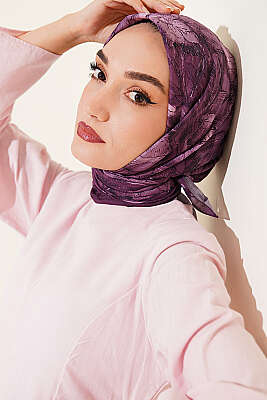 Çiçek Desenli Bambu Kraş Eşarp Magenta - GOLD İPEK