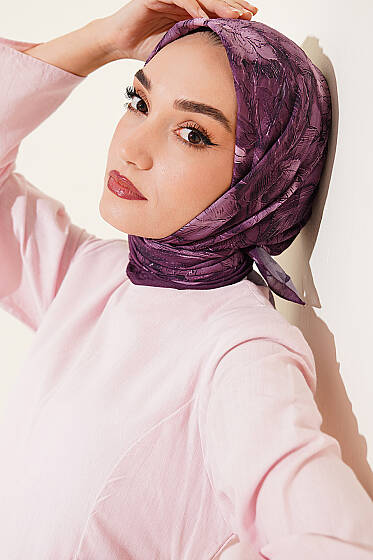 Çiçek Desenli Bambu Kraş Eşarp Magenta - Başörtüsü