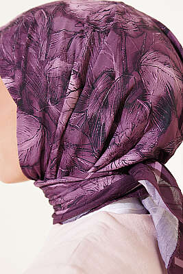 Çiçek Desenli Bambu Kraş Eşarp Magenta - Başörtüsü