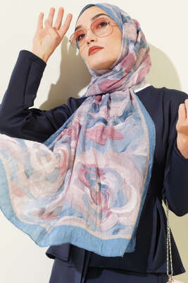 Çiçek Desenli Bambu Kraş Şal Bebe Mavi 