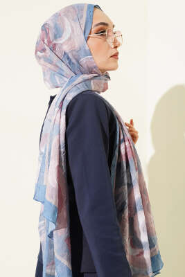 Çiçek Desenli Bambu Kraş Şal Bebe Mavi - Başörtüsü