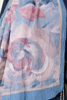 Çiçek Desenli Bambu Kraş Şal Bebe Mavi - Başörtüsü