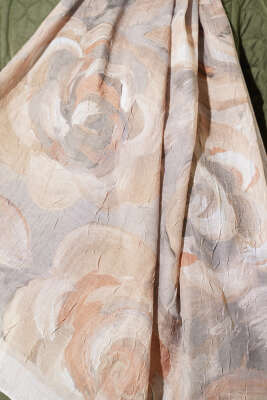 Çiçek Desenli Bambu Kraş Şal Bej - Başörtüsü