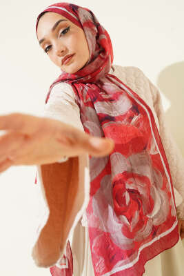 Çiçek Desenli Bambu Kraş Şal Bordo 