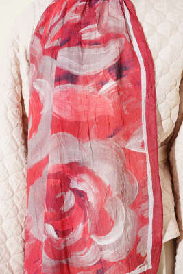 Çiçek Desenli Bambu Kraş Şal Bordo - Başörtüsü