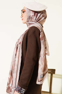 Çiçek Desenli Bambu Kraş Şal Camel - Başörtüsü