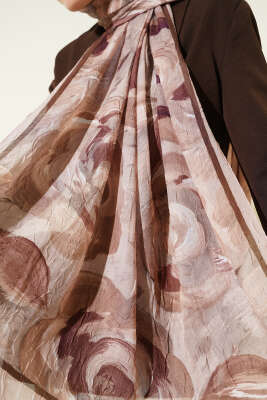 Çiçek Desenli Bambu Kraş Şal Camel - Başörtüsü