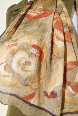 Çiçek Desenli Bambu Kraş Şal Haki - Başörtüsü