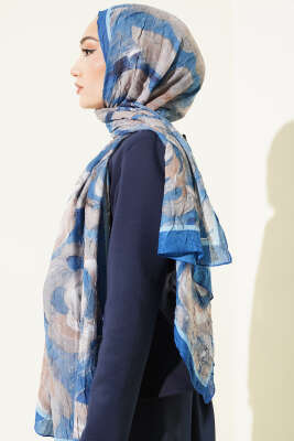 Çiçek Desenli Bambu Kraş Şal Saks - Başörtüsü