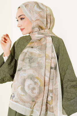 Çiçek Desenli Bambu Kraş Şal Su Yeşili - MODA KAPRİS