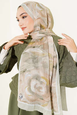 Çiçek Desenli Bambu Kraş Şal Su Yeşili - Başörtüsü