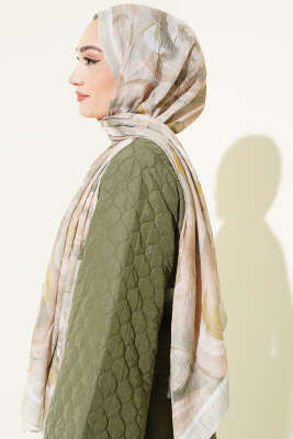 Çiçek Desenli Bambu Kraş Şal Su Yeşili - Başörtüsü