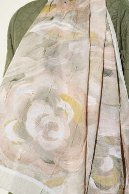 Çiçek Desenli Bambu Kraş Şal Su Yeşili - Başörtüsü