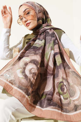 Çiçek Desenli Bambu Kraş Şal Taba - Başörtüsü