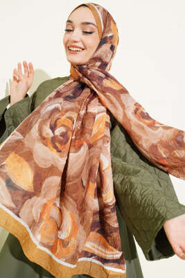 Çiçek Desenli Bambu Kraş Şal Yağ Yeşili - MODA KAPRİS