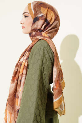 Çiçek Desenli Bambu Kraş Şal Yağ Yeşili - Başörtüsü