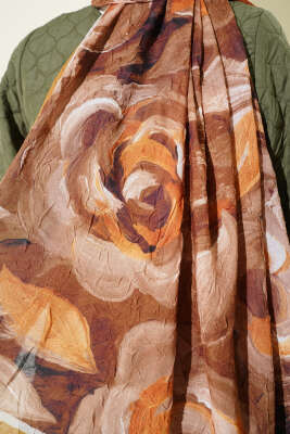 Çiçek Desenli Bambu Kraş Şal Yağ Yeşili - Başörtüsü