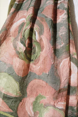 Çiçek Desenli Bambu Kraş Şal Zümrüt - Başörtüsü