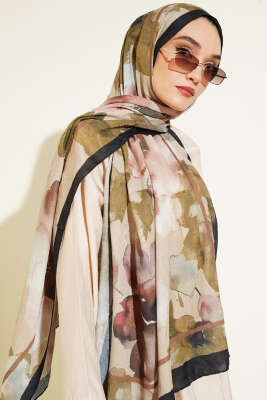 Çiçek Desenli Bambu Şal Camel 