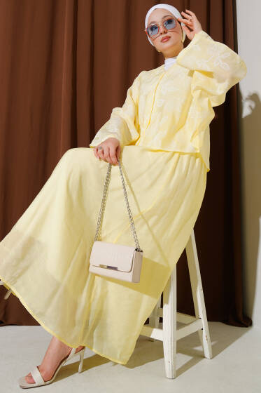 Çiçek Desenli Bluz Etekli İkili Takım Sarı - İkili Takım