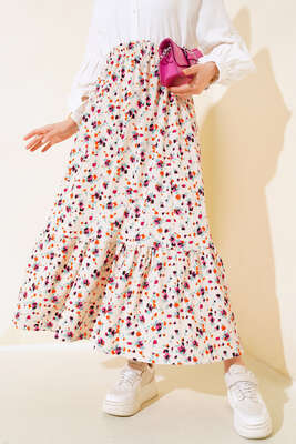 Çiçek Desenli Bürümcük Kat Etek Bej 