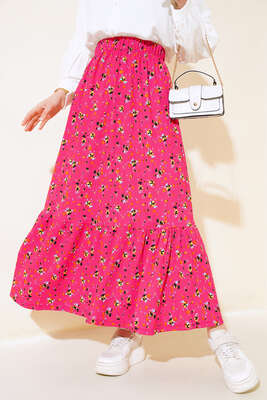 Çiçek Desenli Bürümcük Kat Etek Fusya 