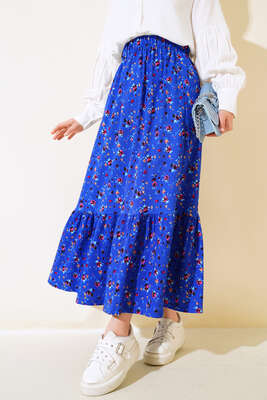 Çiçek Desenli Bürümcük Kat Etek Saks 