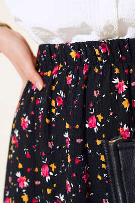 Çiçek Desenli Bürümcük Kat Etek Siyah - Uzun Etek