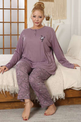 Çiçek Desenli Büyük Beden Pijama Takımı Magenta - Pijama