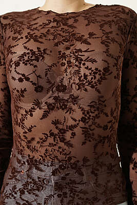 Çiçek Desenli Dantelli Bluz Kahve - Kadın Giyim Modelleri