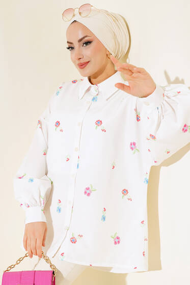 Çiçek Desenli Gömlek Alizarin - Gömlek